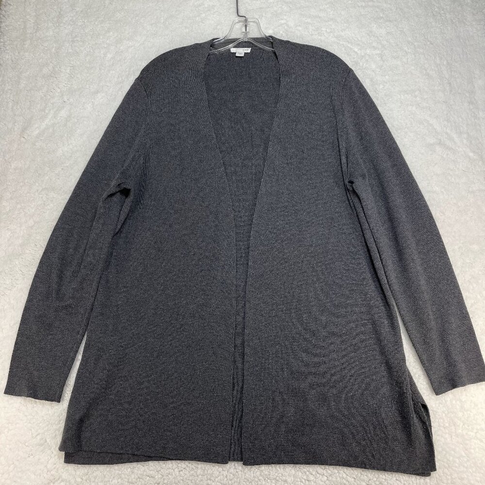 J Jill Cardigan Womens Sz L Gray Duster Wool Blend Long Sleeve Sweater